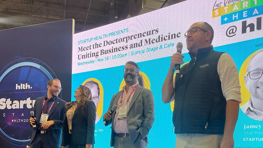 Dr. Yair Saperstein of AvoMD shares a laugh with Dr. Natalie Davis of PreventScripts during our “Doctorpreneurs Uniting Medicine & Business” panel with Dr. Ian Madom of Mocingbird and Jamey Edwards of StartUp Health